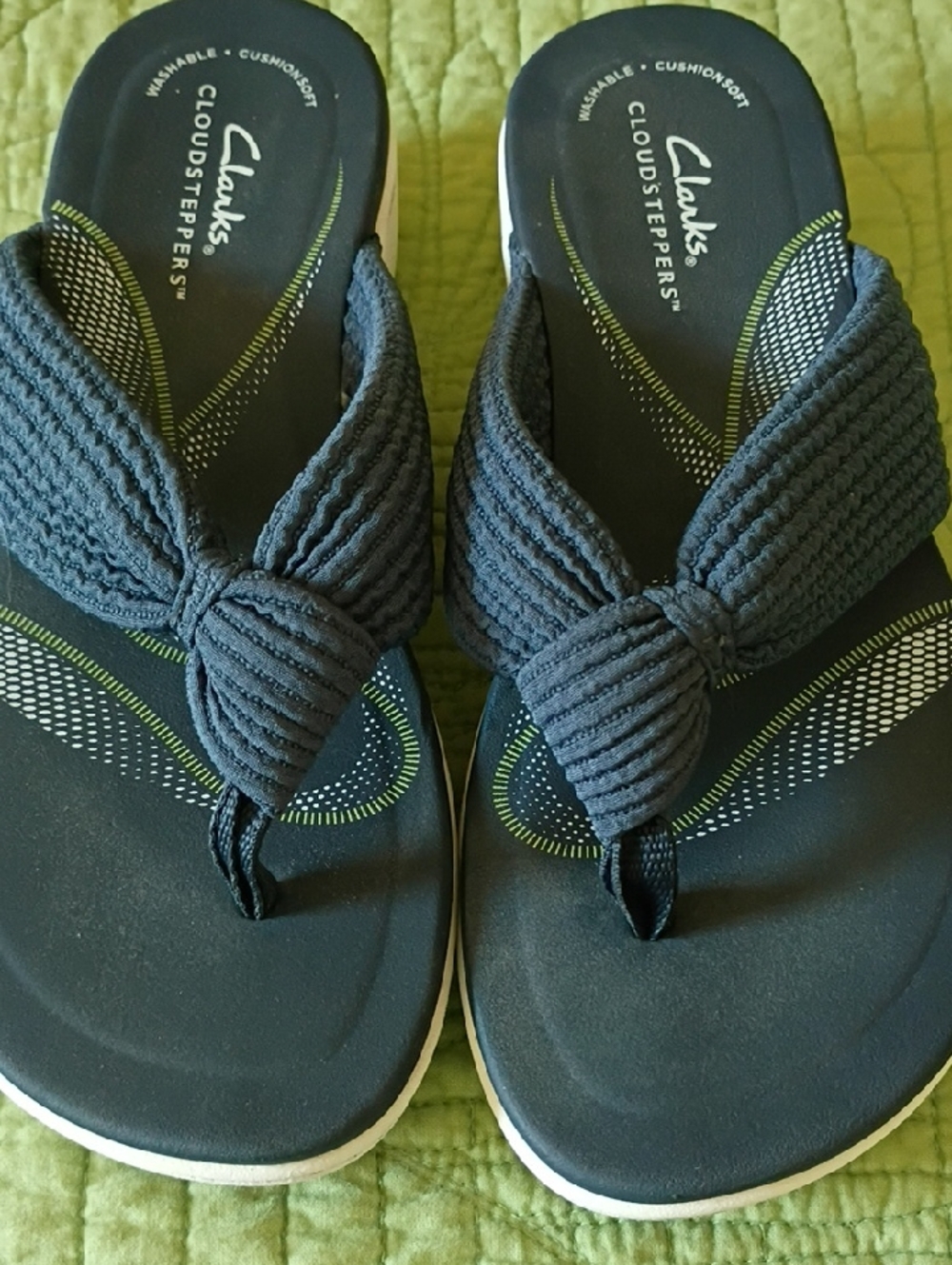 Clarks Blue Knotted Fabric Thong Sandals with Lime Accents